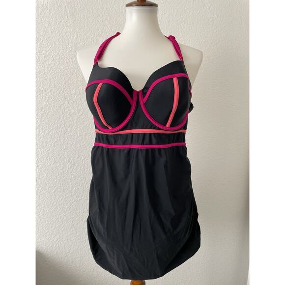 Cacique Swim Tankini Bikini Top Multicolor Color Block Swimwear - Picture 1 of 12